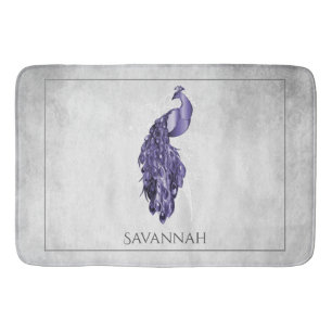 Purple Elegant Peacock Personalized Bath Mat
