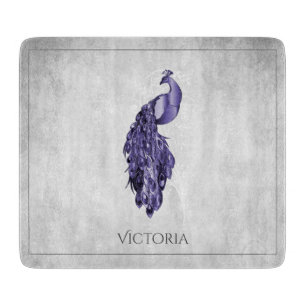 Purple Elegant Peacock Personalized Cutting Board