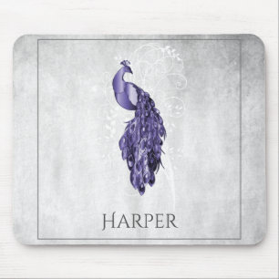Purple Elegant Peacock Personalized Mouse Pad