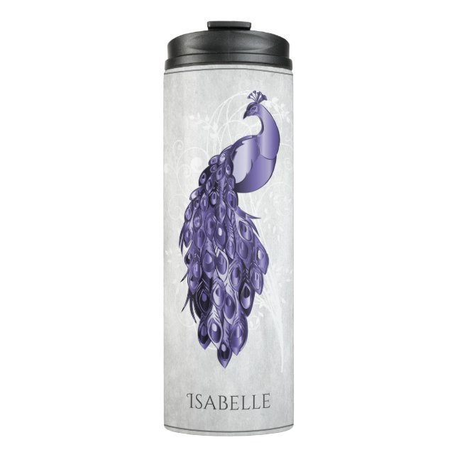 Purple Elegant Peacock Personalized Thermal Tumbler (Front)