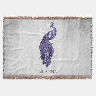Purple Elegant Peacock Personalized Throw Blanket