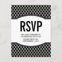 Purple Elegant Quatrefoil RSVP Postcard