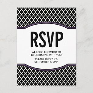 Purple Elegant Quatrefoil RSVP Postcard