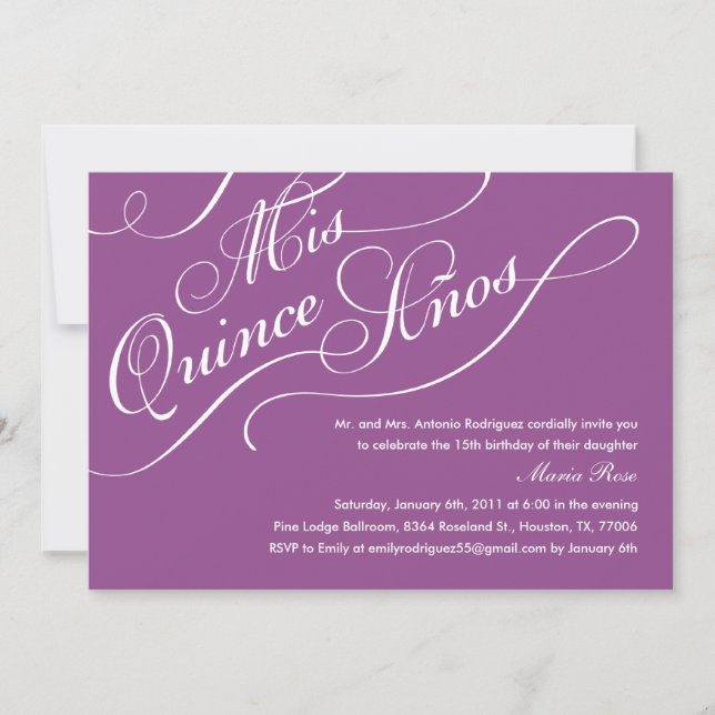 Purple Elegant Quinceanera Invitations (Front)