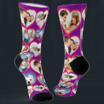 Purple Elegant Red Heart Pattern | 5 Photo Collage Socks<br><div class="desc">This unique and thoughtful gift combines the sentimental value of cherished memories with the practicality of a Sock. Featuring 5 heart-shaped photo frames, each holding a special image, this Sock is a stunning centerpiece for any room. making it easy to admire and appreciate the moments captured. Whether as a gift...</div>
