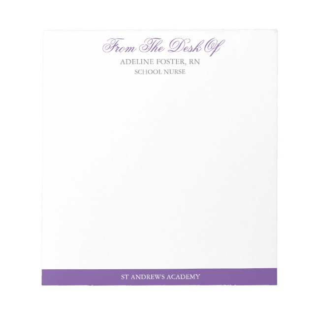 Purple Elegant Script Note From School Nurse (Front)