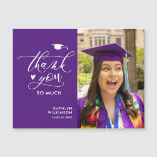 Purple Elegant Script Photo Graduation Thank You