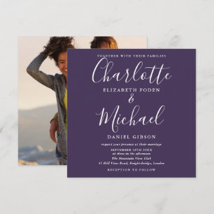 Purple Elegant Script Wedding Photo Invitation