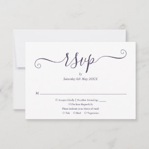 Purple Elegant Script Wedding RSVP Card