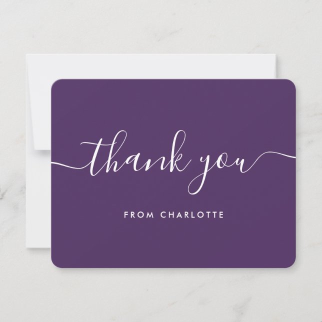 Purple Elegant Script Wedding Shower Birthday Thank You Card (Front)