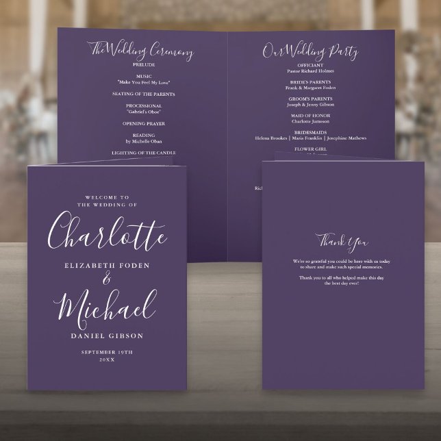 Purple Elegant Signature Script Wedding Program (Purple Elegant Signature Script Wedding Program)