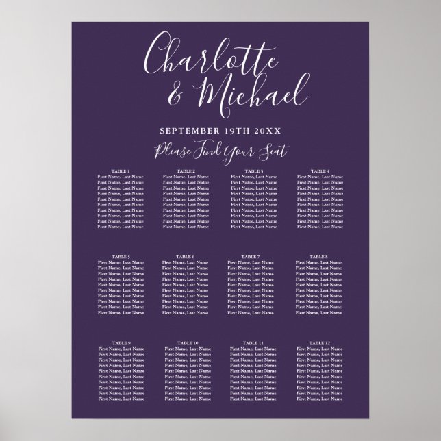 Purple Elegant Signature Wedding Seating Chart (Front)