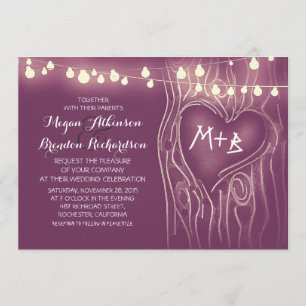 Purple elegant string lights tree romantic wedding invitation