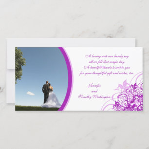 Purple elegant swirls wedding thank you photocard