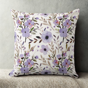 Purple Elegant vintage wildflowers floral pattern  Throw Pillow