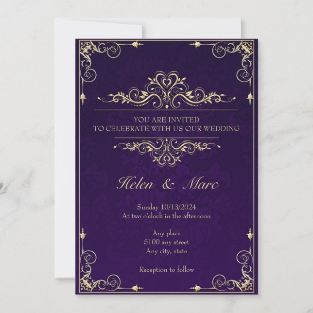 Purple Elegant Wedding Invitation Borders (Front)