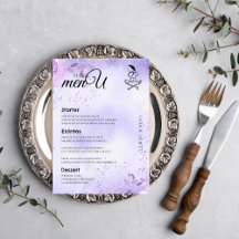 Purple Elegant Wedding Table Menu Cards