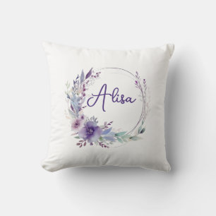 Purple Elegant Wildflower Boho Watercolor  Throw Pillow