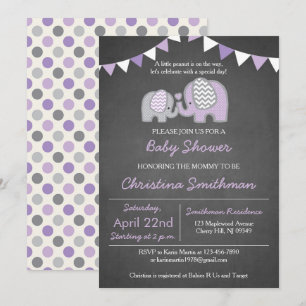 Purple Elephant Baby Shower Invitation
