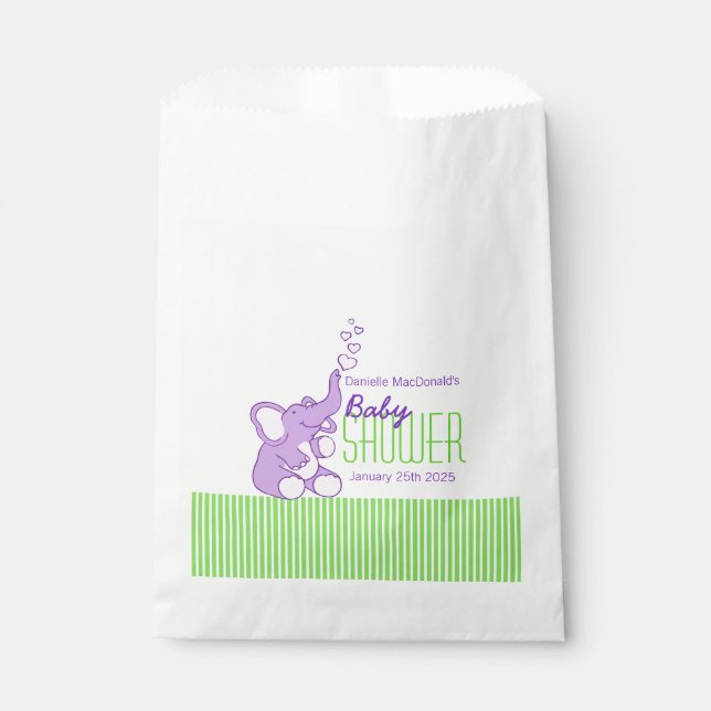 Purple elephant baby shower personalized favour ba favour bag (Front)