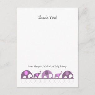 Purple Elephant Baby Shower Thank You Notes
