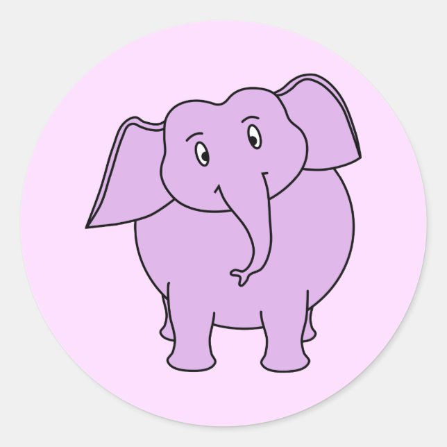 Purple Elephant. Cartoon Classic Round Sticker (Front)