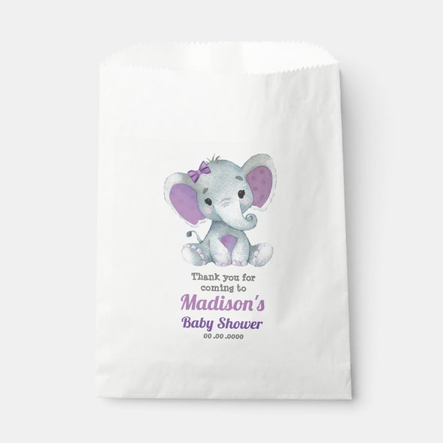 Purple Elephant Favour Bag, Customize your text Favour Bag (Front)