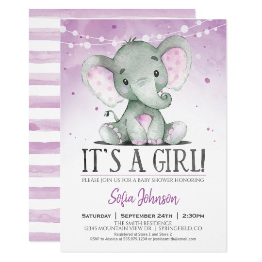 Purple Elephant Girl Baby Shower Invitation | Zazzle.ca