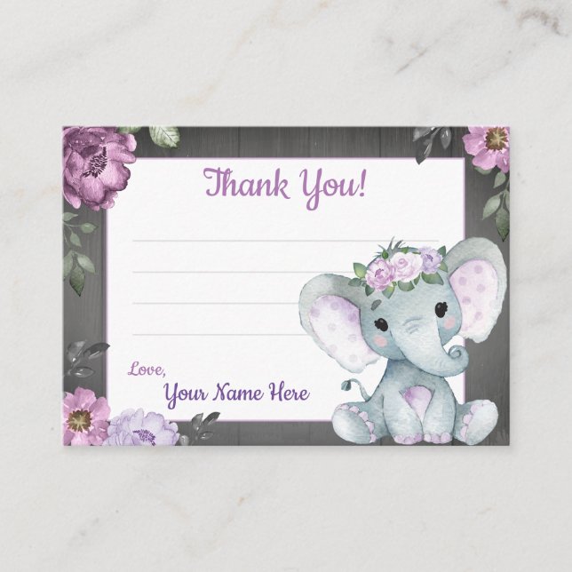 Purple Elephant Russe Carte de remerciements (Devant)