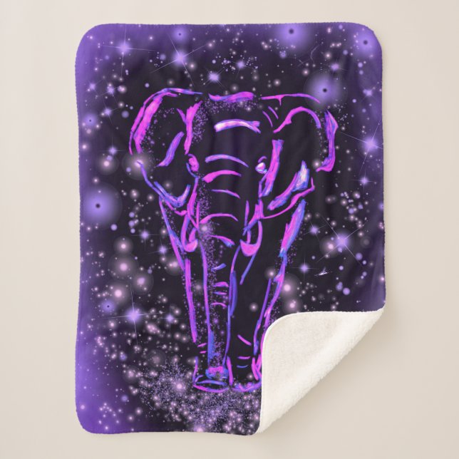 Purple Elephant Sherpa Blanket In Starry Night  (Front)