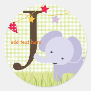 Purple Elephant stickers/add monogram Classic Round Sticker