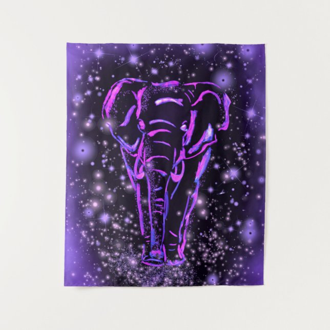 Purple Elephant Tapestry Walking In Starry Night  (Front)
