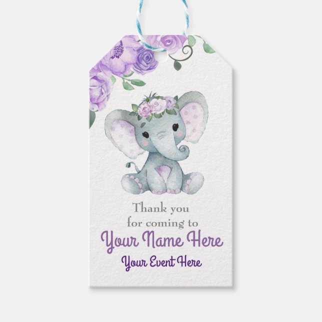 Purple Elephant Thank You Tag Roses (Front)