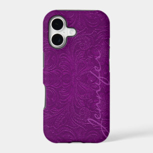 Purple Embossed Floral Faux Suede Leather Look 2