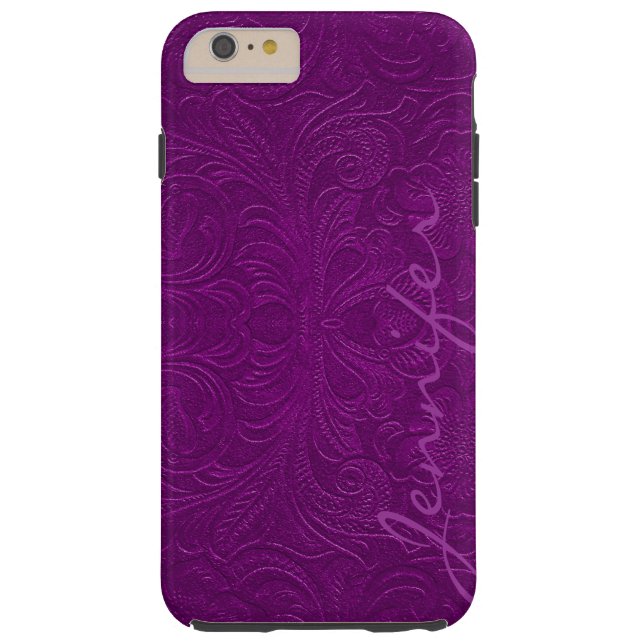 Purple Embossed Floral Faux Suede Leather Look 2 Case-Mate iPhone Case (Back)
