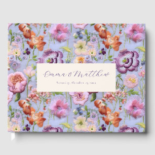 Purple Embroidered Flowers Maximalist Wedding Guest Book