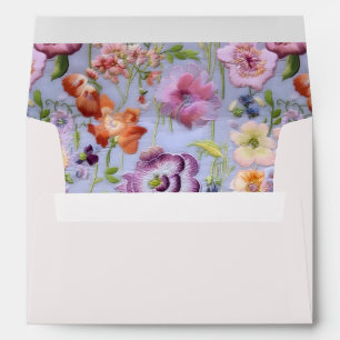 Purple Embroidery Flowers Lining Wedding Envelope