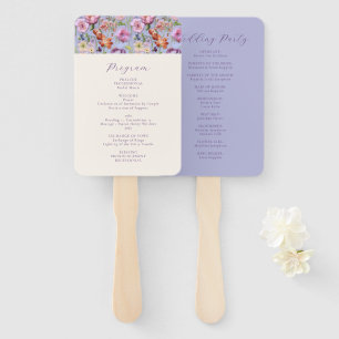 Purple Embroidery Flowers Wedding Program Hand Fan