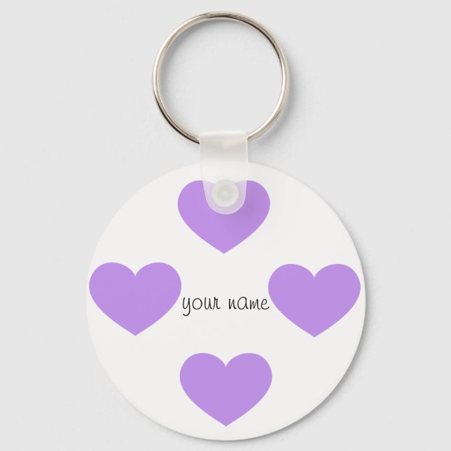 Purple Emoji Hearts and '' Your Name Here " Keychain (Front)