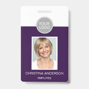 Purple Employee Name Logo Photo Corporate Work Badge