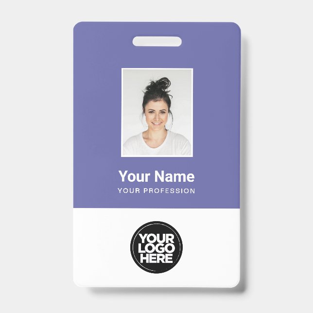 Purple Employee Photo Bar Code Logo Name Badge (Front)