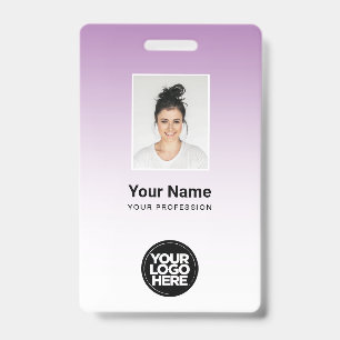 Purple Employee Photo Bar Code Logo Name Gradient Badge