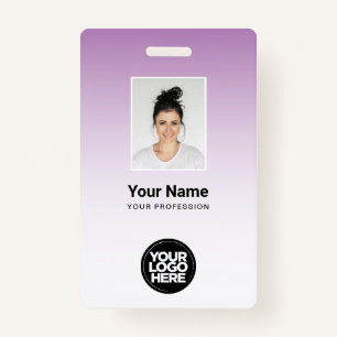 Purple Employee Photo Bar Code Logo Name Gradient Badge