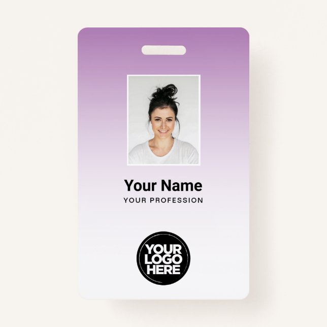 Purple Employee Photo Bar Code Logo Name Gradient Badge (Front)