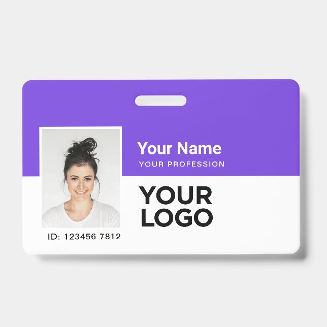 Purple Employee Photo Bar or Qr Code Logo Name Badge (Front)