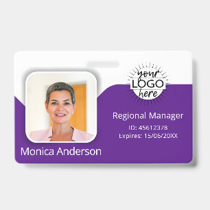 Purple Employee Photo ID Name QR Bar Code Badge