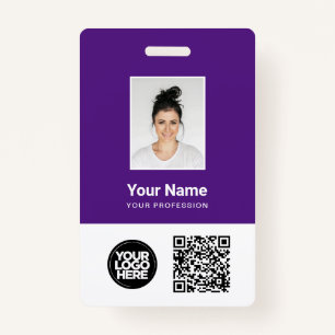 Purple Employee Photo, Qr and Bar Code, Logo, Name Badge