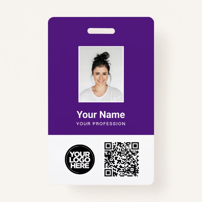 Purple Employee Photo, Qr and Bar Code, Logo, Name Badge (Front)
