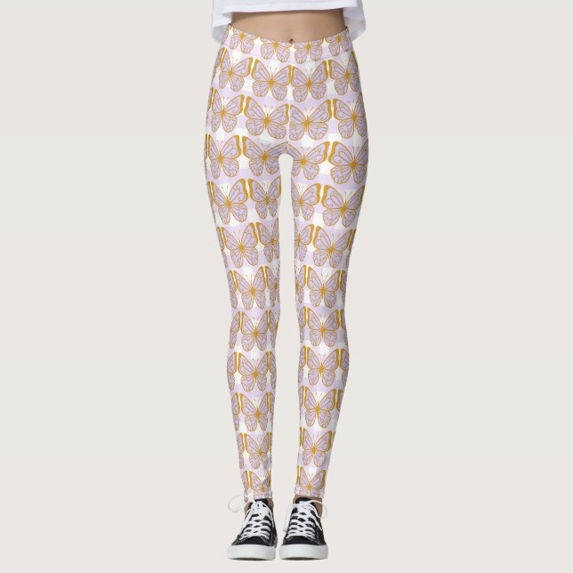 Purple En vichy Gold Butterfly Designer Leggings (Devant)