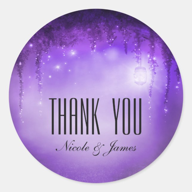 Purple Enchanted Forest Fantasy Wedding Favour Classic Round Sticker (Front)
